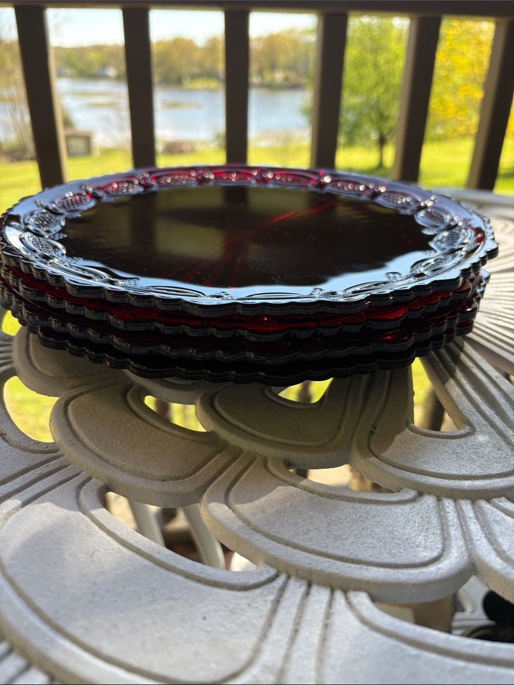 Avon  Vintage Cape Cod Ruby Red Pressed Glass Dinner Plates 4 available. - Picture 6 of 6